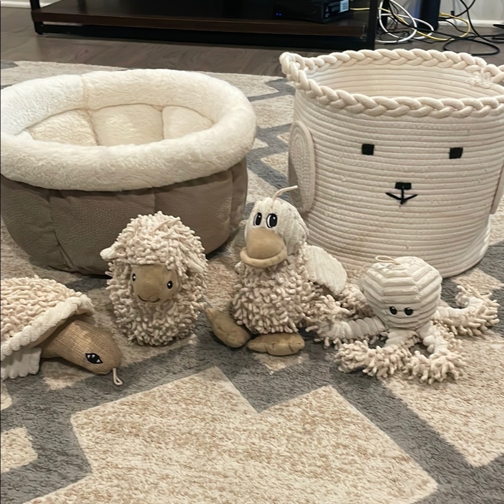 Cream and Tan Small Pet Toys/ Ben and toy basket/ new toys